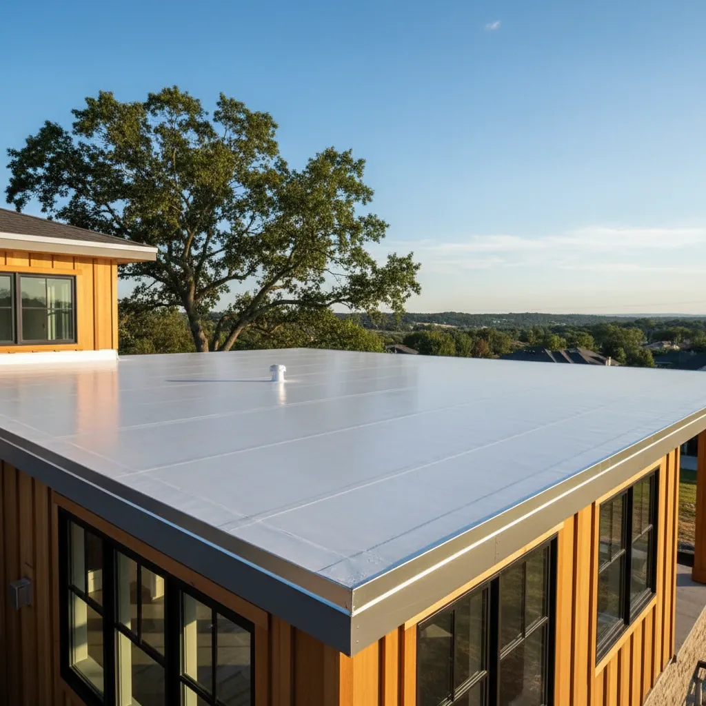 Low-slope roof membrane on a home addition