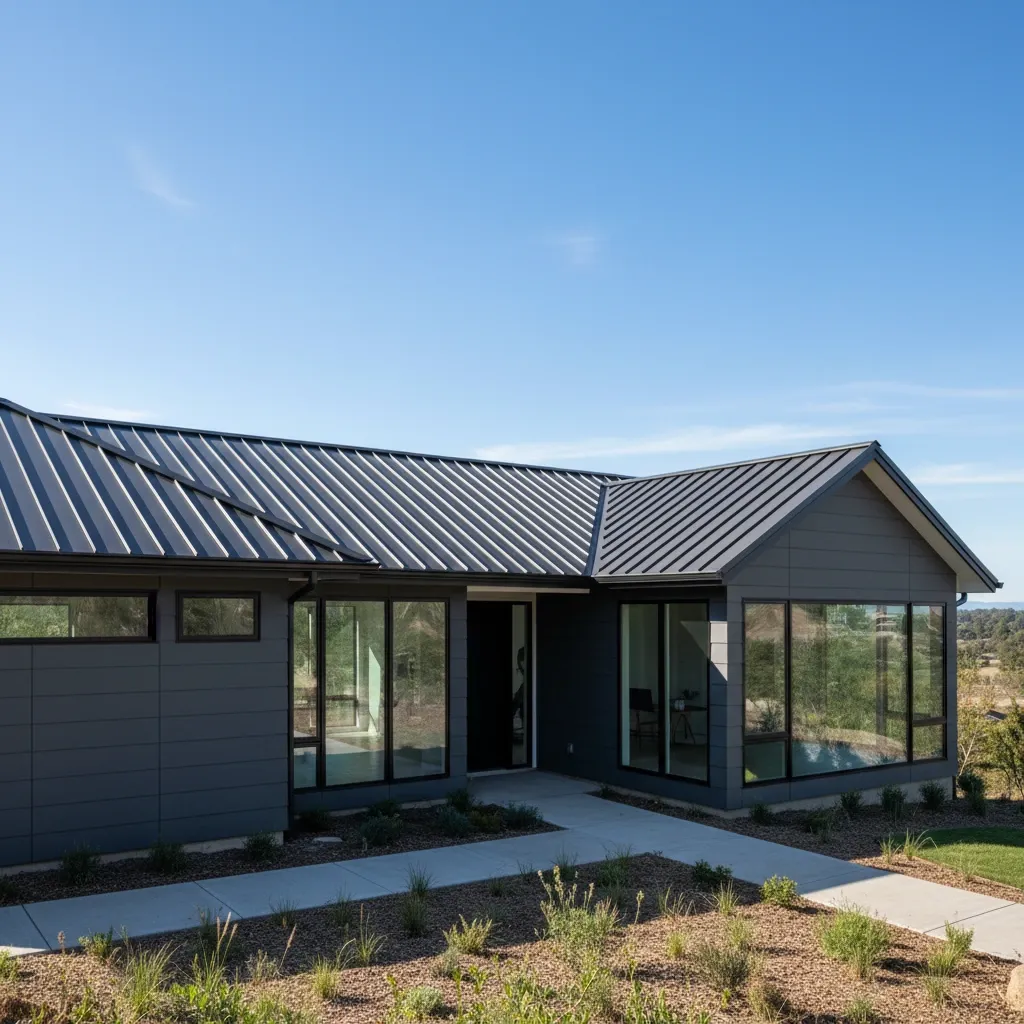 Standing-seam metal roof with clean vertical panels