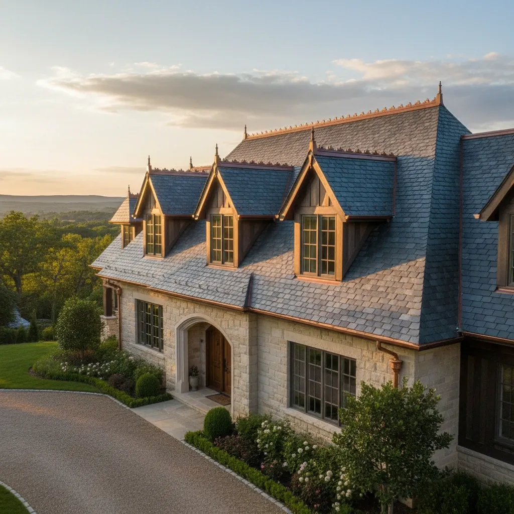 Distinctive home with a specialty roofing material