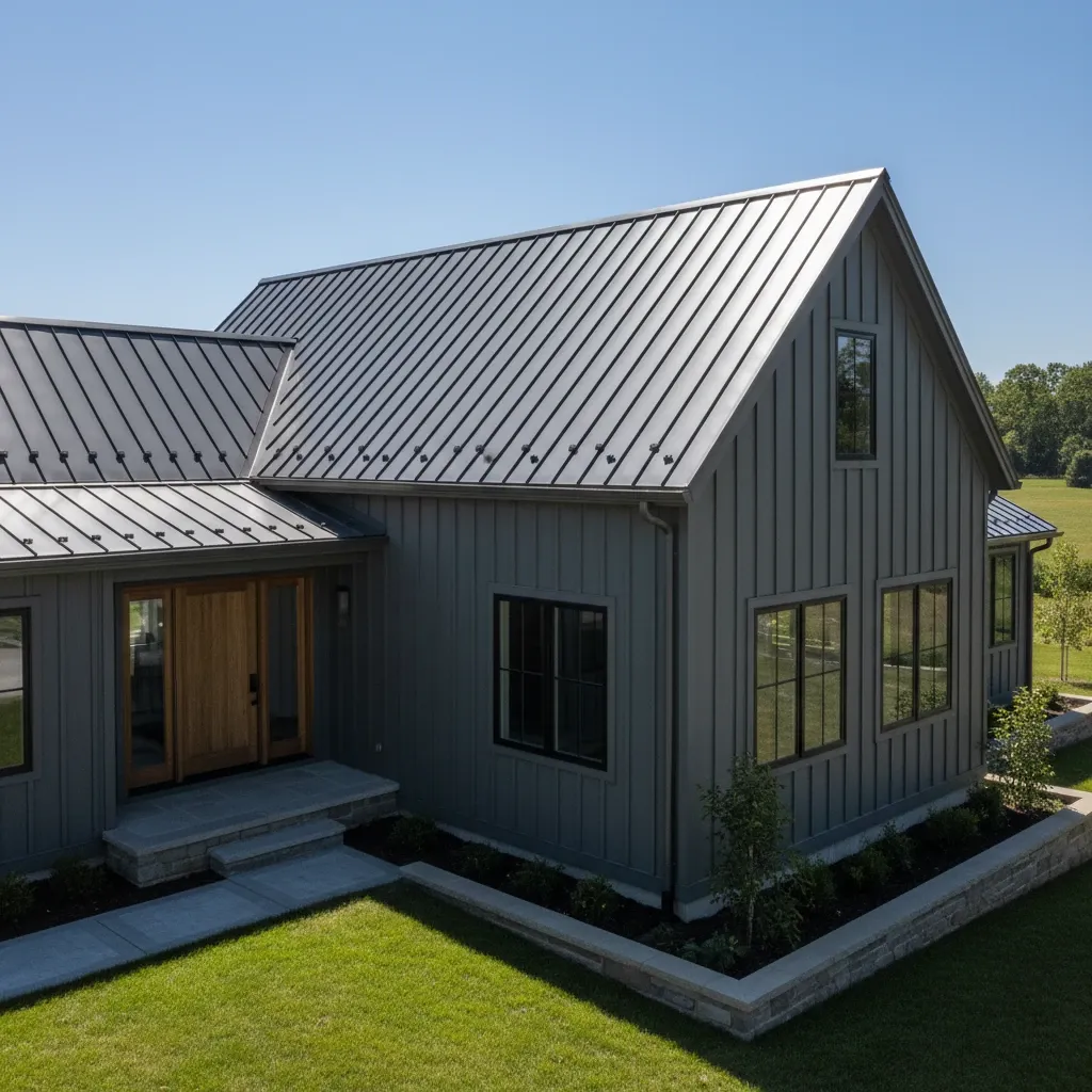 Modern farmhouse with a standing-seam metal roof
